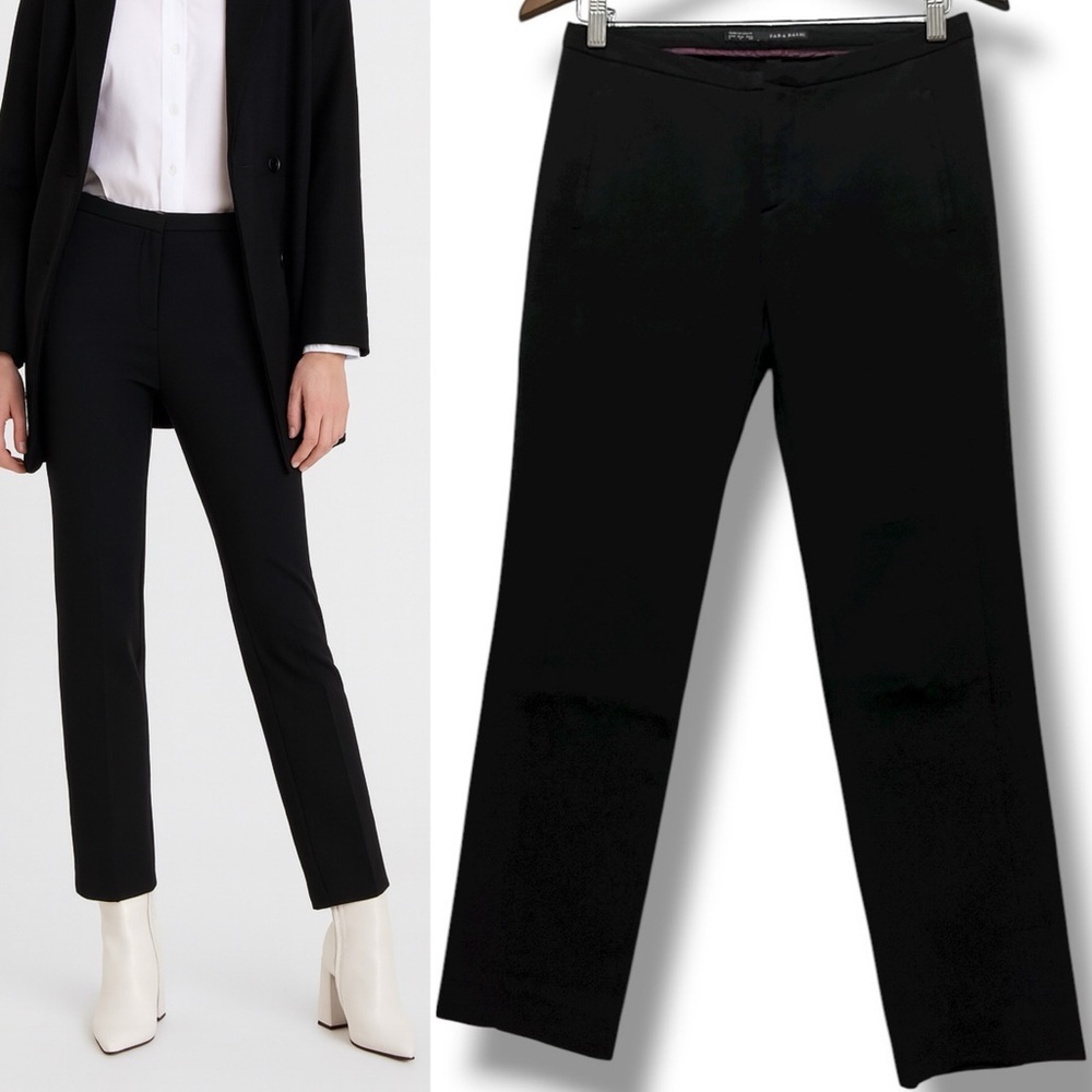 455 ZARA | EUC Spain Basic Black Straight-Leg Trousers (Size S/26)